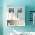 Bathroom Wall Cabinet, Medicine Cabinet with 2 Glass Door and Adjustable Shelves,White Wall Mounted Cabinet Over The Toile,3-Tier Wood Hanging Storage for Bathroom,Kitchen,Living,Laundry Room