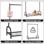Kids Clothing Rack, Kids Dress Up Storage Rack, Small Clothes Rack with Metal Storage Shelf, Kids Closet Organizers and Storage (Black)