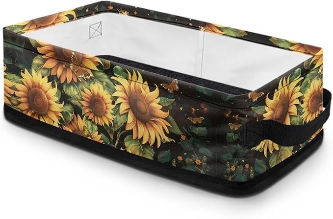 Storage Basket for Organizing Decorative Toilet Paper Storage Bin Multifunctional Organizer Toiletries Basket for Bathroom Closet Shelves Decor, Sunflower Butterfly Black