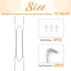 Bilillo 3 Pack Plate Hangers for The Wall, Suitable for 12-16 inch Art Plate, Stainless Steel Invisible Heavy Duty Wire Plate Holder with Wall Hooks, Plate Hangers for Displaying Plates, Silver