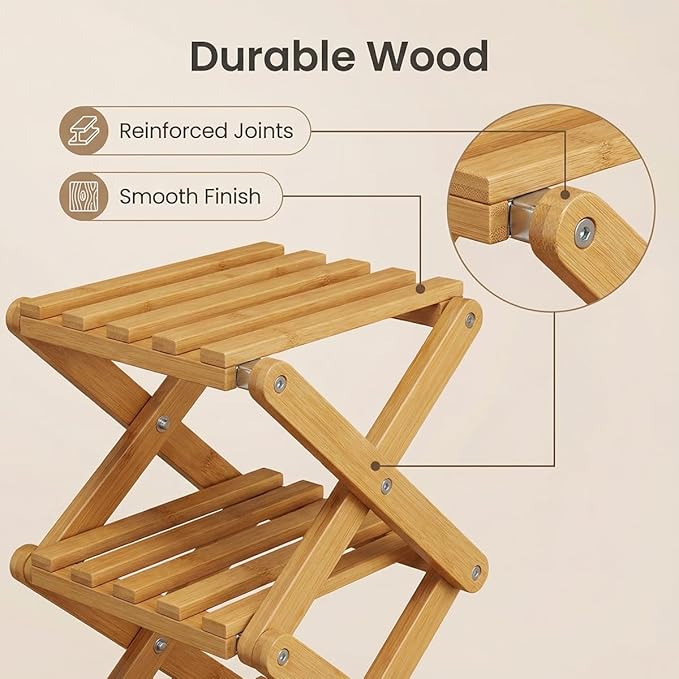 The 9-Tier No-Assembly Bamboo Rack, 3-9 Tiers Bamboo Shoe Rack, Foldable Bamboo Vertical Shoe Organizer, Multifunctional & Space-Saving, For Entryway, Closet, Corner, Bedroom, Hallway (Wood, 3Tiers)