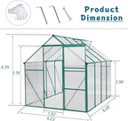 6 x 8 FT Outdoor Patio Greenhouse, Polycarbonate Board, Raised Base, Sliding Door, Adjustable Roof, Window Greenhouse, Anchor Aluminum Heavy Duty Walk-in Greenhouse