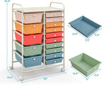 RELAX4LIFE 15-Drawer Storage Drawer Carts - Mobile Rolling Utility Cart w/Wheels, Craft Organizer for Classroom Organization and Storage, School, Office, Home, Storage Organizer Cart (Macaron)