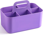 Multiuse Caddy Organizer with Handle, Stackable Plastic Tote Bin - Art Craft Supplies, Office, Desk, Stationery Pen Holder, Kitchen, Utensil, Makeup, Bathroom, Shower, Cleaning, Dorm Organizer, Purple