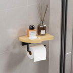 Wall Mounted Toilet Paper Holder with Shelf, Bamboo Wood and Matte Black Metal, 7.08x5.11 Inch Storage Rack for Bathroom