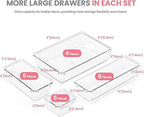 HOUSE DAY Makeup Drawer Organizer Trays 24 PCS, 4-Size Clear Drawer Organizers with Silicone Pads, Vanity Organizers and Storage, Non Slip Plastic Drawer Organizer for Desk, Bathroom, Kitchen, Office