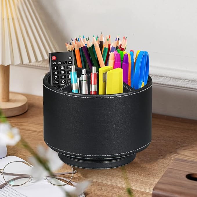 TV Remote Control Holder for Table, 360 Swivel Pen Holder for Desk Organizers and Accessories, Nightstand Organizer Caddy for Media Controllers/Office Supplies, Bedside Decorations for Living Room