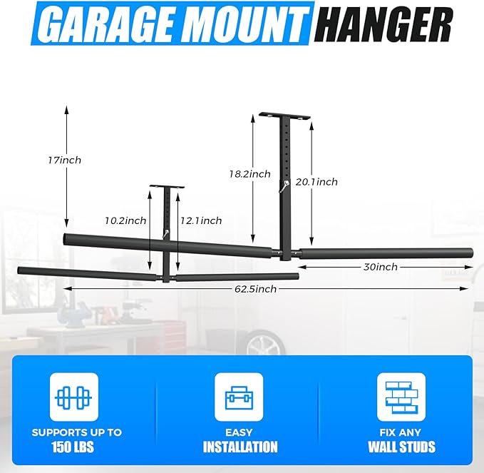 Stainless Steel Ceiling Storage Rack, 10"-18" Height Adjustable,Kayak Overhead Garage Storage Rack, Holds 200 lbs, for High-Altitude Storage of Kayaks, Surfboards, Canoes, Skis, and Ladders