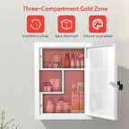 Locking Medicine Cabinet Wall-Mount: Storage Cabinet with Lock & Key - White Metal First Aid Kits for Family Safety and Childproofing