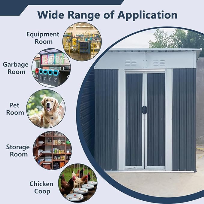 5' x 3' Outdoor Metal Storage Shed Outdoor Shed Galvanized Steel Garden Shed with Sliding Door and Window for Ventilation Storage Sheds House for Backyard Garden.（Grey）