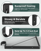6 Pack Closet Rod Bracket, Heavy Duty Closet Rod Support with Rod Holder, Wall Mounted Closet Shelf Brackets with Triangle Stabilizing Design for Closet, Bathroom and Kitchen, Black