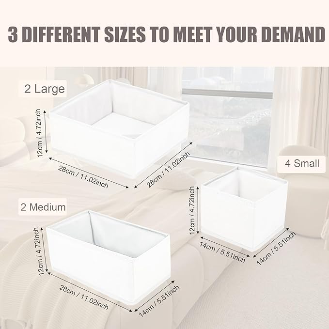 Drawer Organizer Clothes 8 Pack Clothes Organizer Dresser Drawer Organizers for Socks Underwears Bras Foldable Closet Organizers and Storage Fabric Storage Dividers for Nursery Bedroom, White