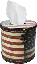 Decorative Toilet Paper Roll Cover with Lid - 5.5cm Diameter, PU Leather & Wood, Space-Saving, Multi-Color, Waterproof Bathroom Storage for Tissues, Cosmetics, Remotes (US Flag)