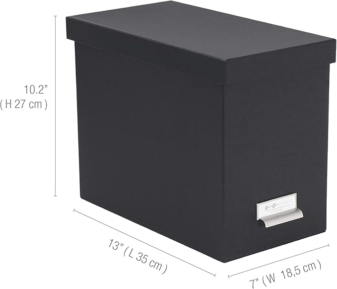 Bigso John Fiberboard Label Frame Desktop File Storage Box - Document Organizer for Important Paperwork - Durable Hanging File Box with a Lid & Metal Label Window - 7.36 x 13.38 x 10.51 in - Blue
