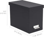 Bigso John Fiberboard Label Frame Desktop File Storage Box - Document Organizer for Important Paperwork - Durable Hanging File Box with a Lid & Metal Label Window - 7.36 x 13.38 x 10.51 in - Blue