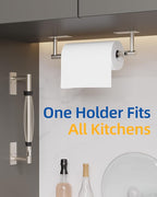 RUACQ Paper Towel Holder Under Cabinet, One Hand Tearing Paper Towel Holder with Damping Effect, Wall Mount & Adhesive Stainless Steel Paper Roll Holder for Kitchen Bathroom (Brushed Nickel)