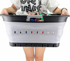SAMMART 42L (11 gallon) Collapsible Plastic Laundry Basket - Foldable Pop Up Storage Container/Organizer - Portable Basket - Space Saving Hamper (Black/Alloy Grey (Set of 2))