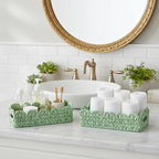 Green Toilet Basket,2 Pack Scalloped Wicker Basket for Shelves,Both Storage and Decor,Small Toilet Paper Baskets for Tank Topper,Countertop,Rectangle