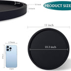 Silicone Bathroom Tray Round Vanity Tray Decorative Soap Holder Kitchen Countertop Organizer Coffee Table Decor for Candle, Perfume, Plant, 11 Inch, Black