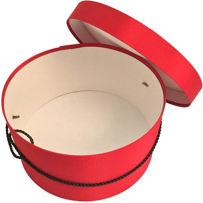 Sarah's Hat Boxes Classic Red Hat Box – 21.5" x 11.5" (Dia. x Ht.) Handmade in USA – Odorless Non-Toxic Adhesive, Cording Handle – Premium Storage for Hats & Accessories