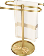 Bathroom Hand Towel Holder Stand Gold, S-Shape Countertop Towel Standing, Stainless Steel Towel Rack Bar Holds 2 Towels for Kitchen