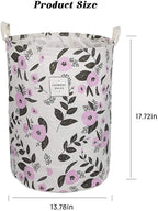 UUJOLY Collapsible Laundry Basket, Laundry Hamper with Handles Waterproof Round Cotton Linen Laundry Hamper Printing Household Organizer Basket, 19.7x15.7 inches, Purple