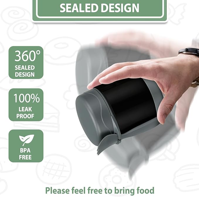10oz Soup Thermo for Hot Food Kids,Lunch Kids Jar with Spoon Insulated Containers,Leak Proof Stainless Steel Wide Mouth Lunch School(Black)