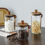 ANSQU 2 Pack Glass Jars with Wooden Lids & Spoons, 34oz Food Storage Containers Coffee Jar Coffee Grounds Container, Food Storage Canister