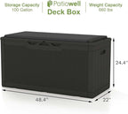 Patiowell 100 Gallon Resin Deck Box with cushion, Waterproof Large Outdoor Storage Box for Patio Furniture and Garden Tools, Black