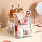 Swab Holder Canisters with Lid, Bathroom Qtip Dispenser Apothecary Jars, Clear Plastic Cotton Ball Pad Container for Cotton Swabs, Q-Tips, Make Up Pads, Cosmetics