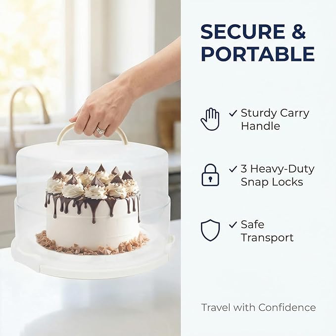 12 Inch Cake Carrier with Lid and Handle – Heavy-Duty Cake Container for Baking Events & Outdoor Trips | Adjustable Height,Portable Food Cake Carrier Storage Solution for Picnics & Camping