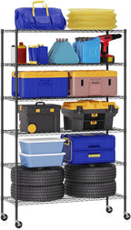 BestOffice | 6-Tier Wire Storage Shelves with Wheels | 48x18x77 | Black | Adjustable Racks | Heavy-Duty Metal Shelf, Holds Upto 600 lbs | No-Tool Assembly | Ideal for Home & Garage Shelving