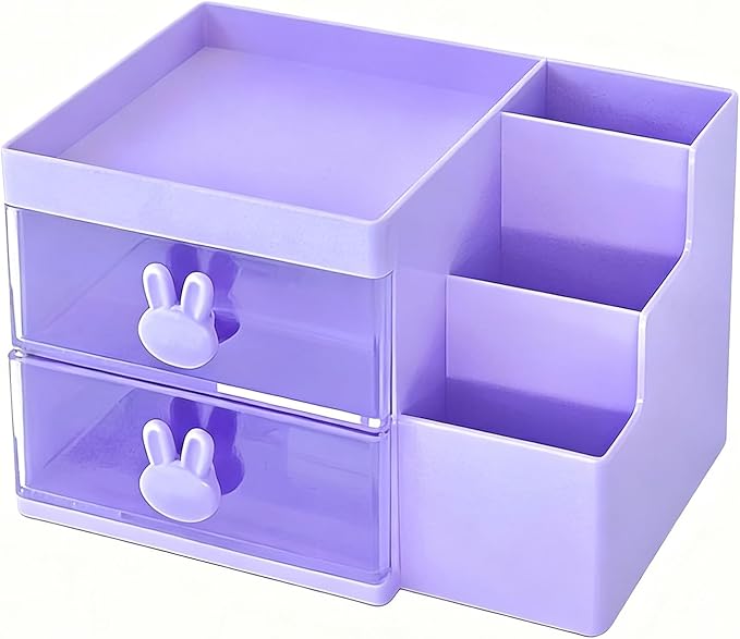 2 Drawer Storage Organizer Small Plastic Drawer Kawaii Purple Desk Organizer Drawer for Bathroom, Dorm, Desk, Office