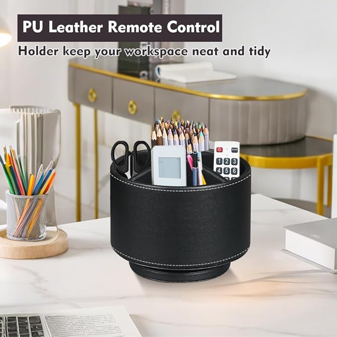 360°Rotatable TV Remote Control Holder with 4 Compartments, Bedside Table Remote Caddy, Desktop Storage Box, Office Desk Accessories, Art Supply Organizer for Controllers, Makeup Brush, Home Décor