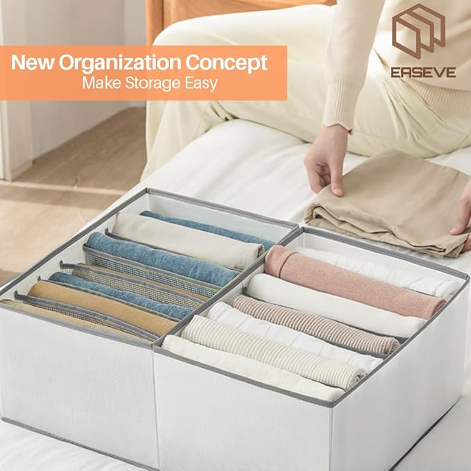 Wardrobe Closet Organizer and Storage for Clothes - 7 Grids Foldable Drawer Dividers Organizers for Jeans | Pants | Shirts | Leggings, Stackable Clothing Bins for Closets Organization (1PCS)