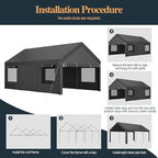 Shintenchi Carport 10' x 20' Heavy Duty Portable Garage, Carport Canopy with Side-Opening Door & Roll-Up Windows, Car Canopy for Truck,Car,Grey