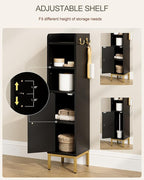 Narrow Bathroom Storage Cabinet, 33.2" H Thin Free Standing Floor Organizer with Door & Shelves, Black Slim Toilet Paper Holder Stand, Cabinet Organizer for Tight Small Spaces