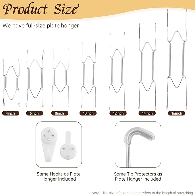 2 Pack Plate Hangers for Wall, Suitable for 6-8 inch Art Plate, Stainless Steel Invisible Heavy-Duty Wire Plate Holder with Wall Hooks, Display Hanger for Decorative Plates/Dishes/Platters(Silver)