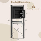 Tangkula Over The Toilet Storage Cabinet, 5-Tier Space Saver Above Toilet with 2 Mesh Doors, Metal Stand, Toilet Paper Holder & Hook, Freestanding Bathroom Cabinet Organizer for Laundry, Black