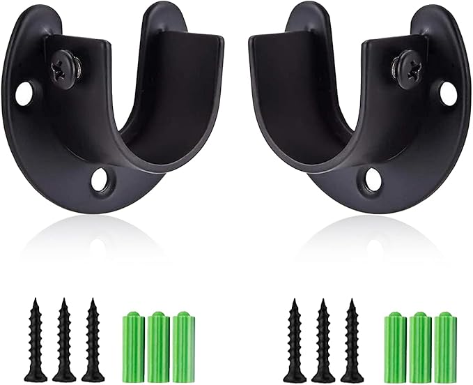 Stainless Steel Closet Rod Bracket, 1-1/4 Inch Diameter Closet Rod Holder 2 Pcs, Heavy Duty Curtain Rod Holder, Black Closet Rod Support with Screws