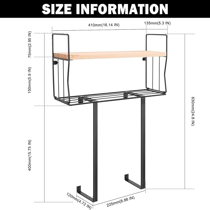 Livabber Towel Racks for Bathroom, Metal Towel Storage Holder for Roll Towels, Wall Mounted Towel Organizer with Storage Basket and Wooden Shelf for Small Spaces (Black)