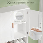 VECELO Over The Toilet Storage Cabinet, Over Toilet Bathroom Shelf with Double Doors and Anti-Tip Device, Inner Adjustable Shelf, White