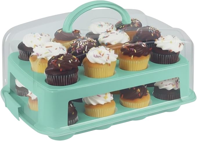 EXTRA TALL Cupcake Carrier 24 Count, 24 Cupcake Holder with Lid -Spacious 3.5” Tall Tiers Accommodate 24 Tall Frosted Cupcakes, Won't Smush! Cupcakes Containers Muffin Storage Container/ Muffin Holder