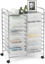 GOFLAME 20-Drawer Rolling Storage Cart, Multifunctional Art Craft Organizer Cart, Mobile Utility Storage Cart with Removable Drawers & Lockable Wheels, Craft Cart for Home Office School, Clear
