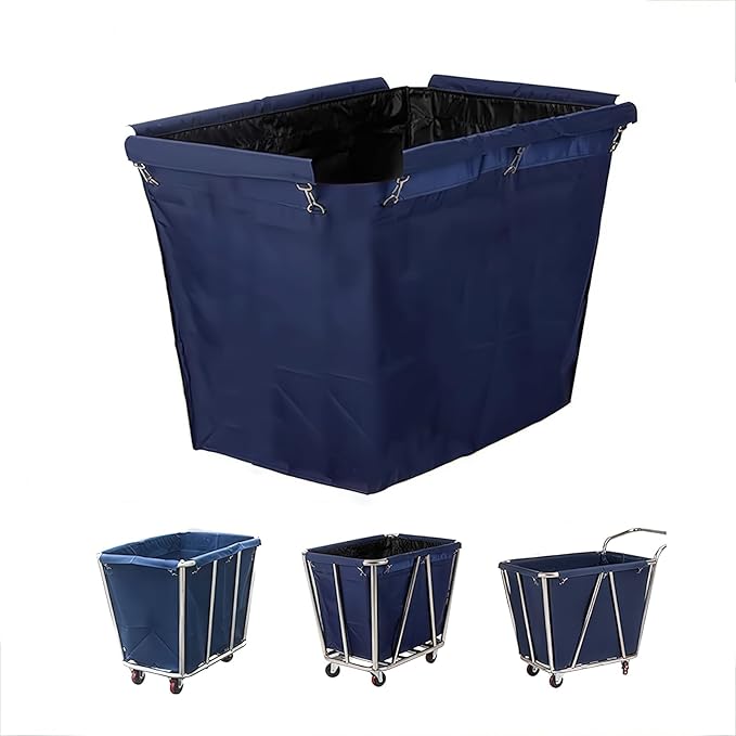400L Commercial Laundry Cart Replacement Liner Bag - Removable Waterproof Oxford Cloth Rectangle, Large Capacity Replacement for Rolling Laundry Basket (Blue, Single layer-Conical)