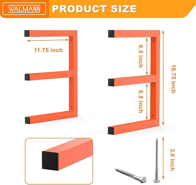 WALMANN Garage Wall Mounted Lumber Storage Rack, Overhead Heavy Duty One-Piece Design Lumber Rack for Woodworking Shop(1 Pair)
