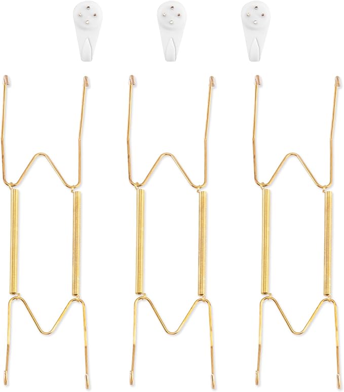 Bilillo 3 Pack Wall Plate Hangers, Suitable for 9-11 inch Art, Stainless Steel Invisible Heavy Duty Wire Plate Holder with Wall Hooks