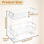 PowerKing Over The Toilet Storage Shelf, 2-Tier Bathroom Organizer Rack with 2 Hooks, No-Drill, Rust-Resistant Steel, Toilet Paper Holder for Restroom Bathroom, White