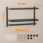 DDS-DUDES 23 Inch 3-Tier Black Towel Racks for Bathroom with Towel Bars Multilayer Hotel Towel Shelf Stainless Steel Wall-Mounted Matte Finished Holder with Towel Shelves