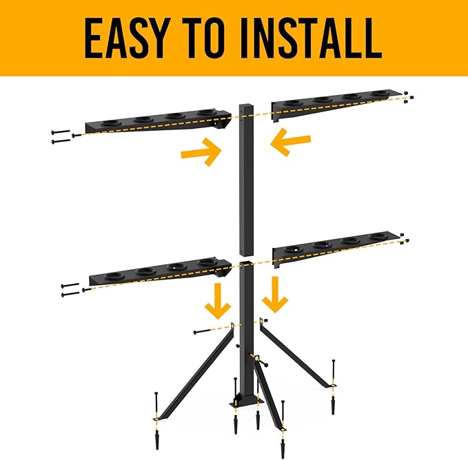 Utility Trailer Tool Rack, Shovel Rack for Truck, Rake Shovel Holder Landscape Hand Tool Accessories for Trailer Truck with 8 Rubber Holes with Brackets, Standard Black